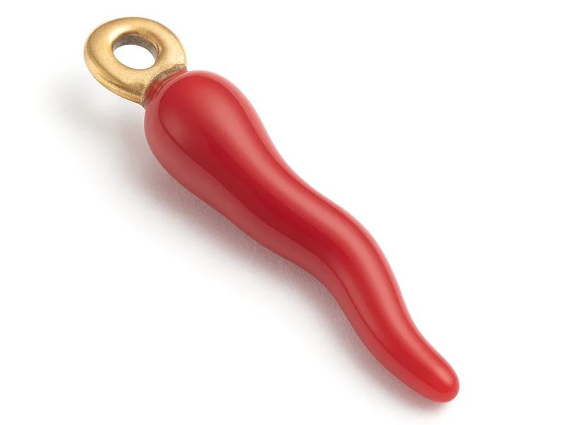 Breloque corne italienne en émail rouge foncé sur acier inoxydable 304 plaqué or