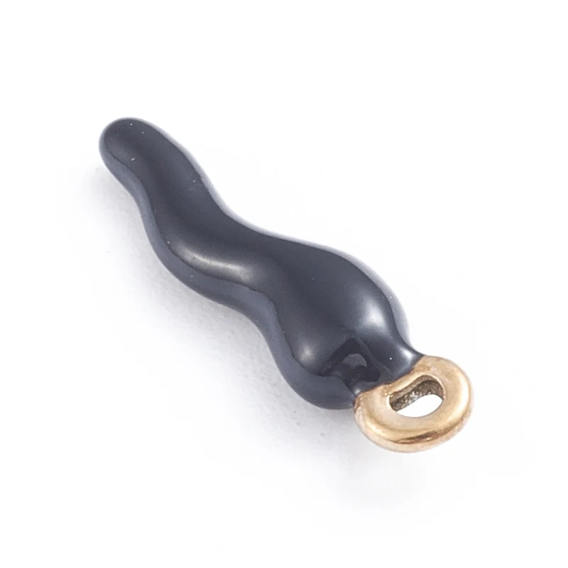 Breloque corne italienne en émail noir sur acier inoxydable 304 plaqué or