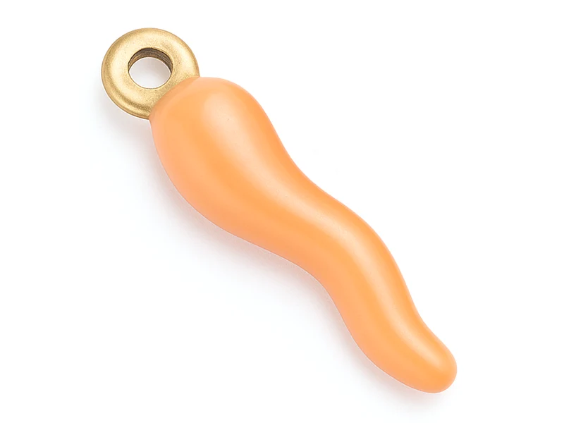 Breloque corne italienne en émail saumon clair sur acier inoxydable 304 plaqué or