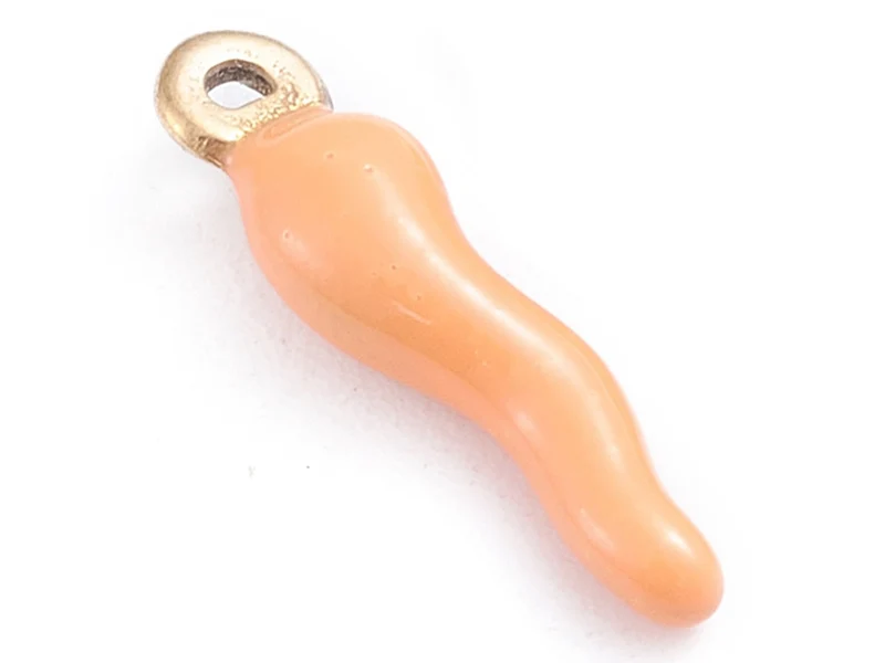 Breloque corne italienne en émail saumon clair sur acier inoxydable 304 plaqué or
