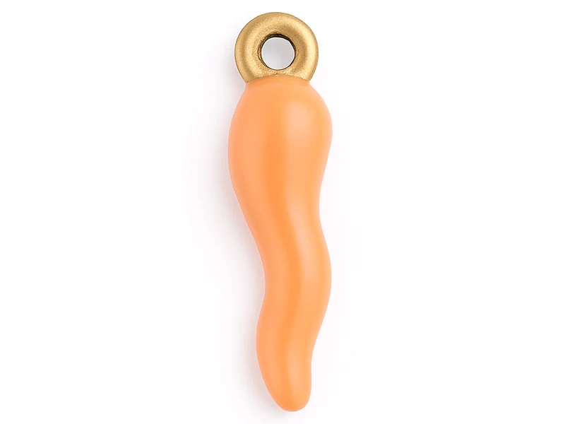 Breloque corne italienne en émail saumon clair sur acier inoxydable 304 plaqué or