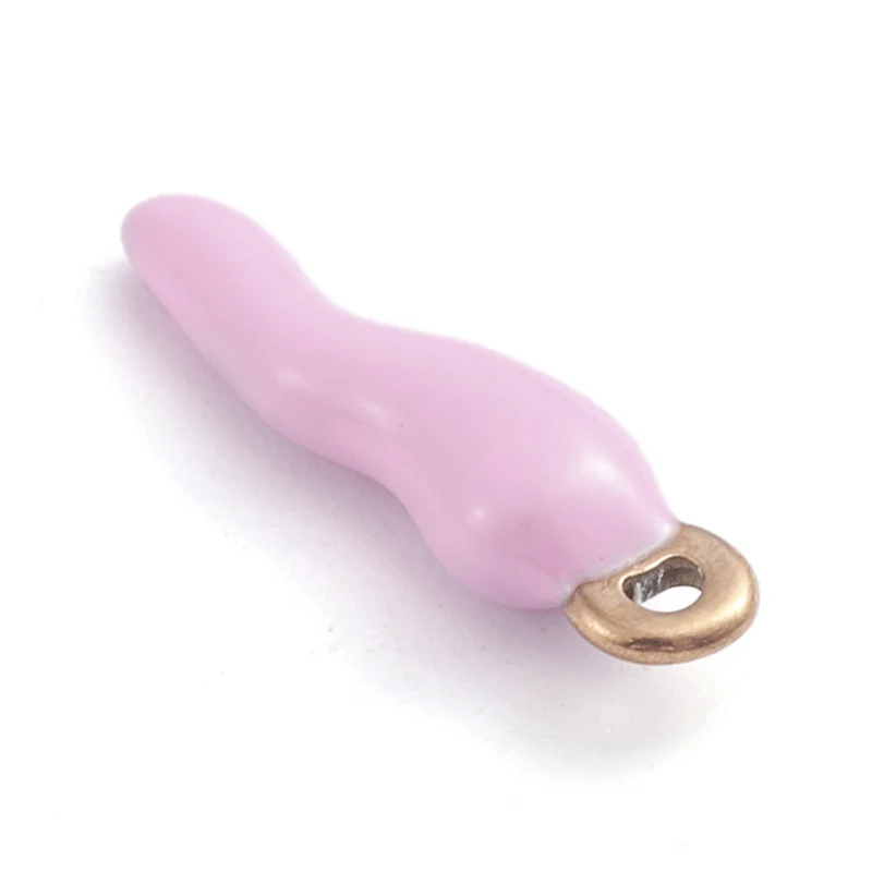Breloque corne italienne en émail rose sur acier inoxydable 304 plaqué or