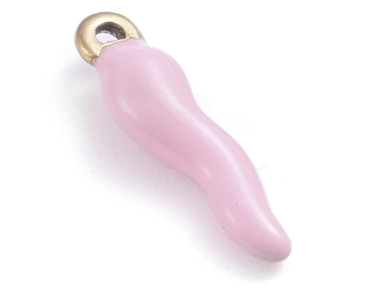 Breloque corne italienne en émail rose sur acier inoxydable 304 plaqué or