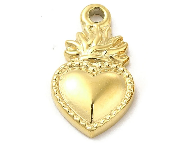 Breloque cœur sacré en acier inoxydable 304 plaqué or 14K