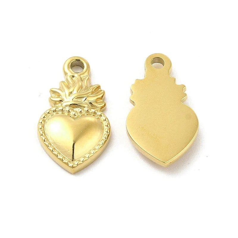 Breloque cœur sacré en acier inoxydable 304 plaqué or 14K