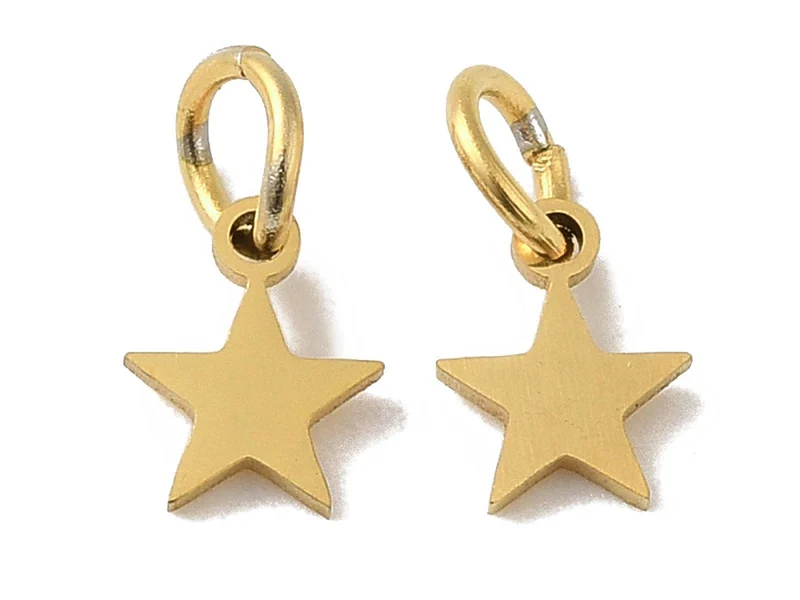 Breloque étoile en acier inoxydable 201 plaqué or 18K avec anneau
