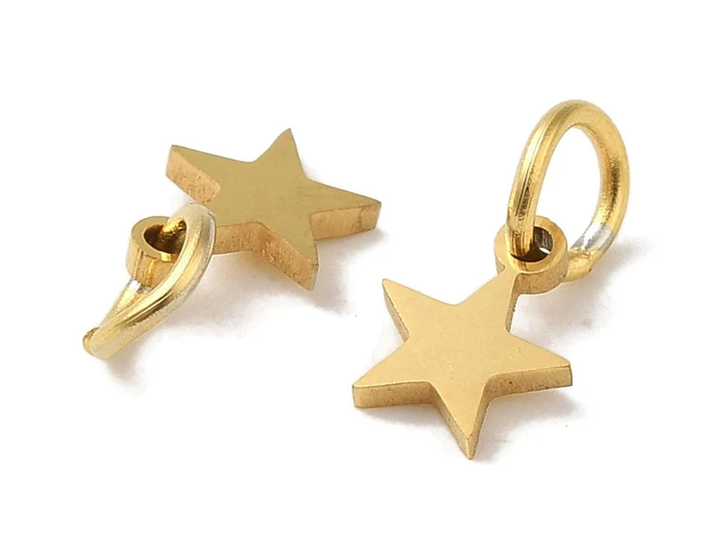 Breloque étoile en acier inoxydable 201 plaqué or 18K avec anneau
