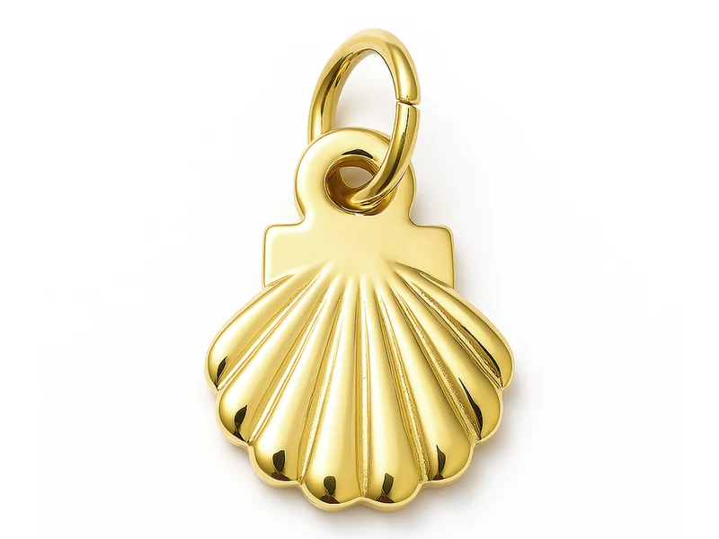 Breloque coquillage en acier inoxydable 304 plaqué or 14K avec anneau