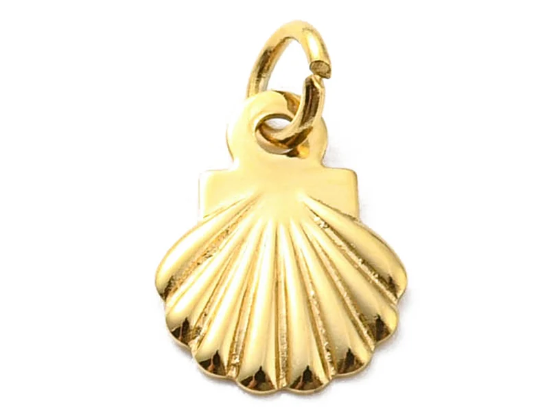 Breloque coquillage en acier inoxydable 304 plaqué or 14K avec anneau