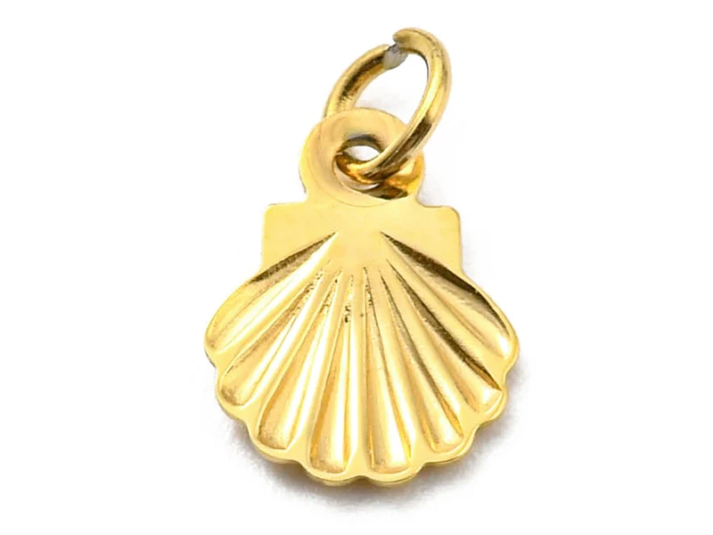 Breloque coquillage en acier inoxydable 304 plaqué or 14K avec anneau
