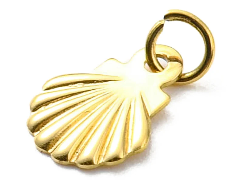 Breloque coquillage en acier inoxydable 304 plaqué or 14K avec anneau
