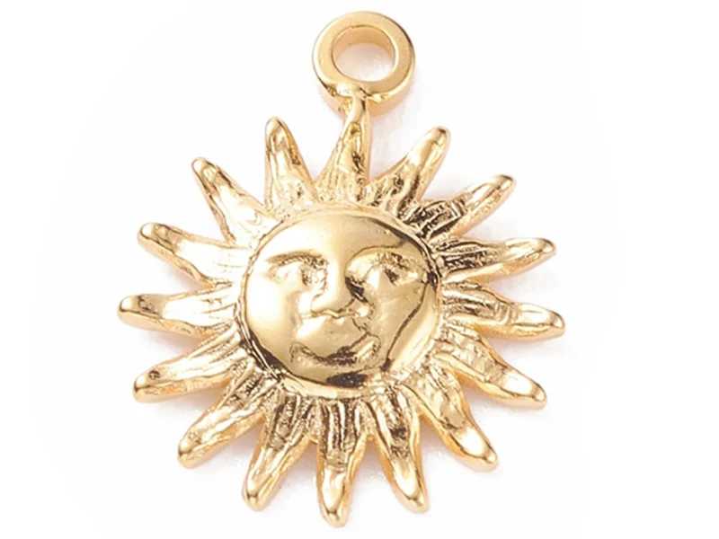 Breloque soleil texturé en acier inoxydable 304 doré