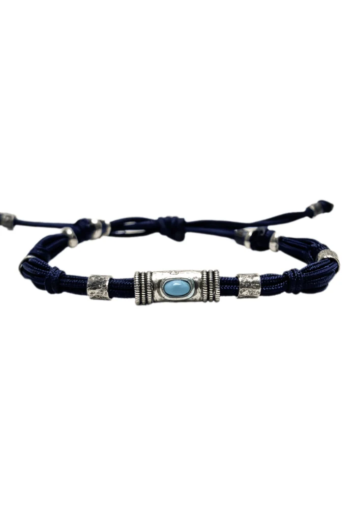 Bracelet Cordon Bleu Et Turquoise Homme