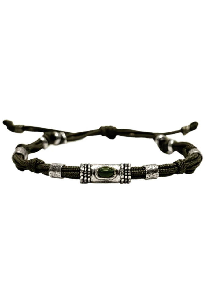 Bracelet Cordon Kaki Et Malachite