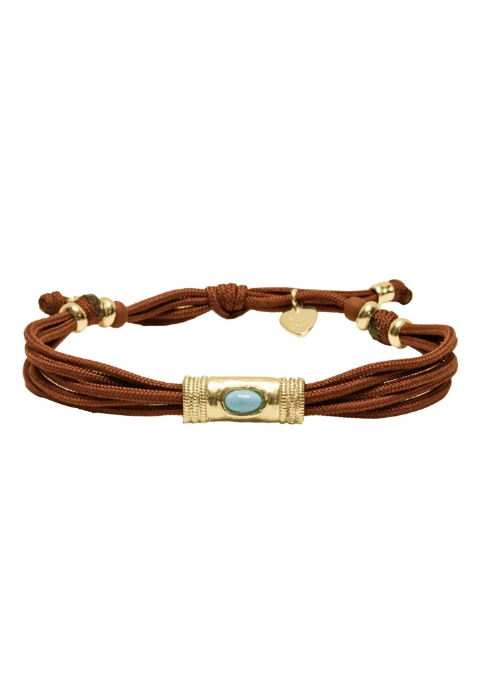Bracelet Cordon Brique Et Turquoise