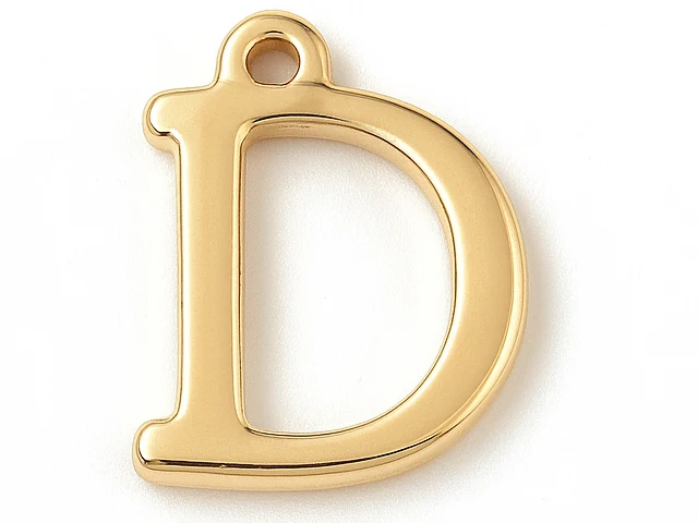 Breloque lettre D en laiton plaqué or 18 K