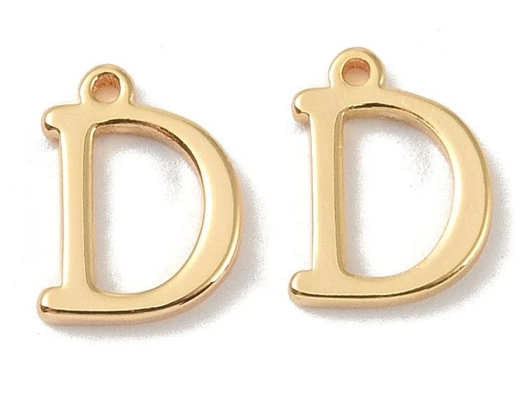Breloque lettre D en laiton plaqué or 18 K