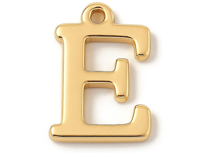 Breloque lettre E en laiton plaqué or 18 K