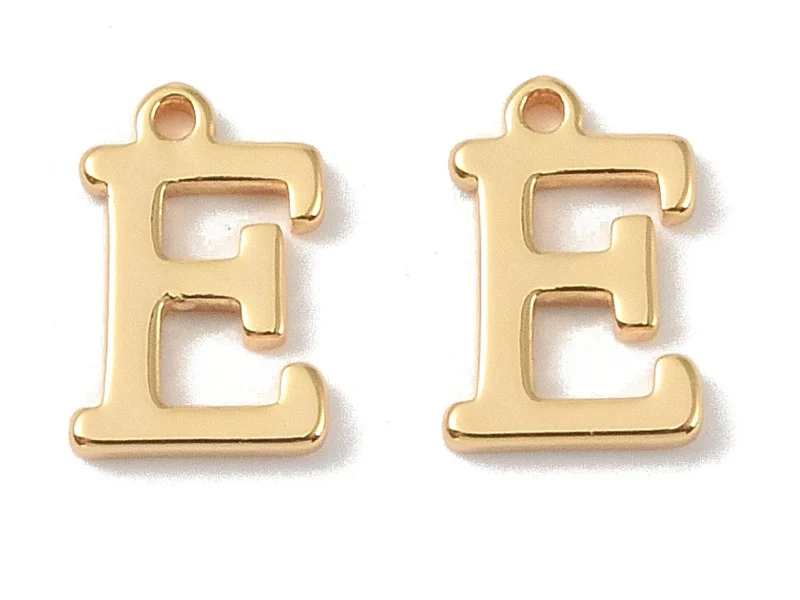 Breloque lettre E en laiton plaqué or 18 K