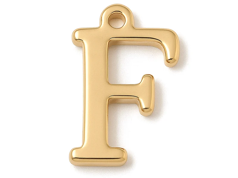 Breloque lettre F en laiton plaqué or 18 K