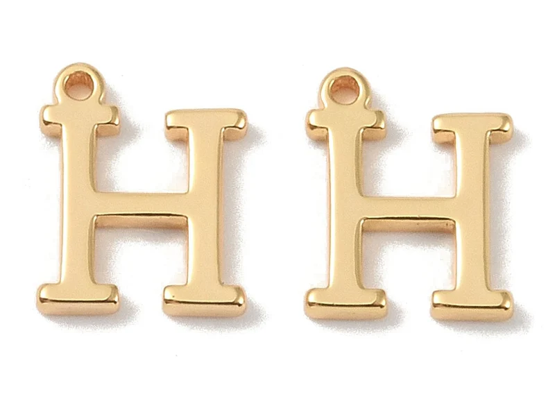 Breloque lettre H en laiton plaqué or 18 K
