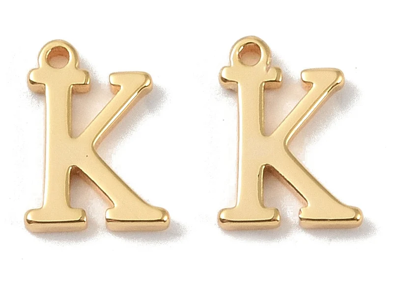 Breloque lettre K en laiton plaqué or 18 K