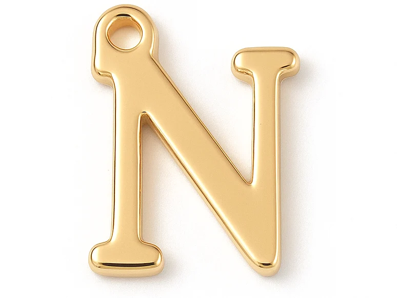 Breloque lettre N en laiton plaqué or 18 K