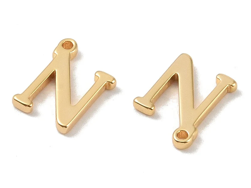 Breloque lettre N en laiton plaqué or 18 K