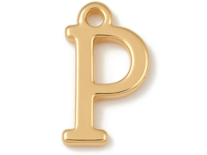 Breloque lettre P en laiton plaqué or 18 K