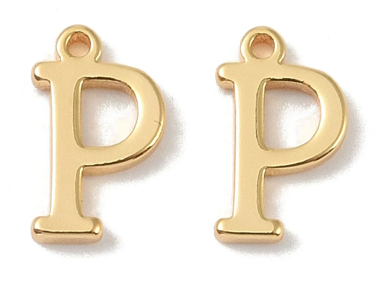 Breloque lettre P en laiton plaqué or 18 K