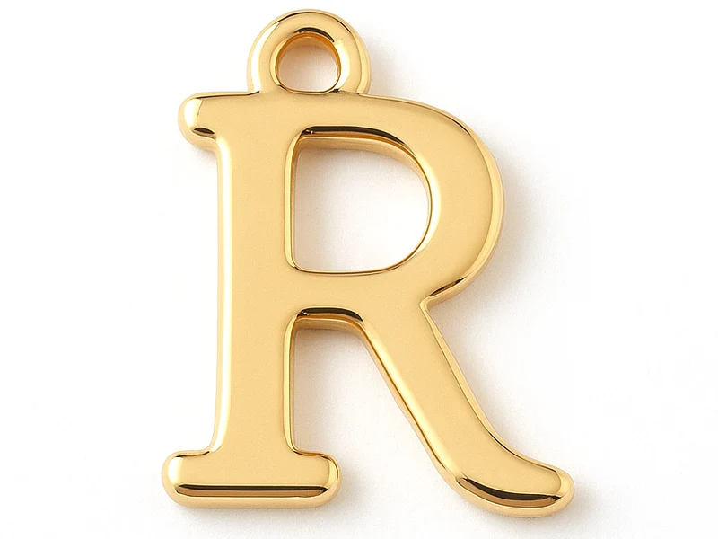 Breloque lettre R en laiton plaqué or 18 K