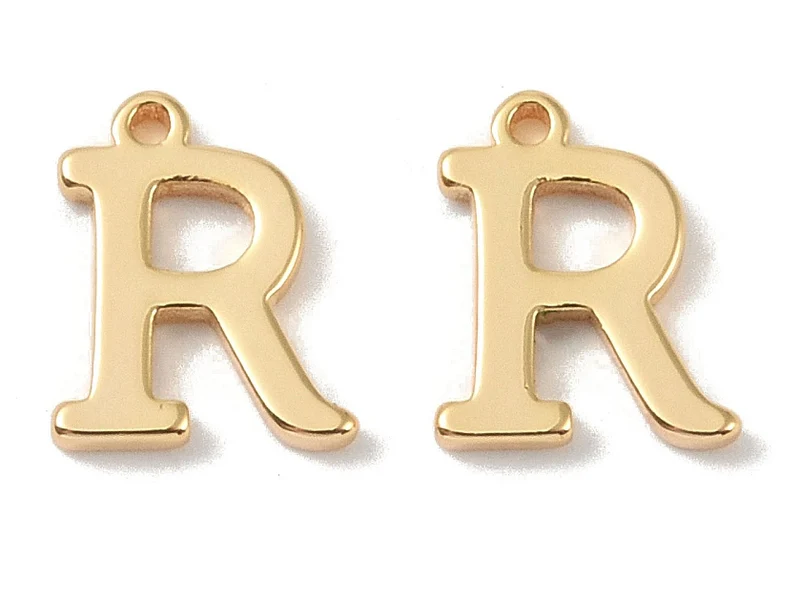 Breloque lettre R en laiton plaqué or 18 K