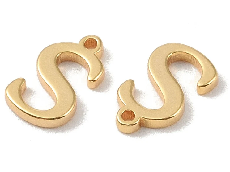 Breloque lettre S en laiton plaqué or 18 K