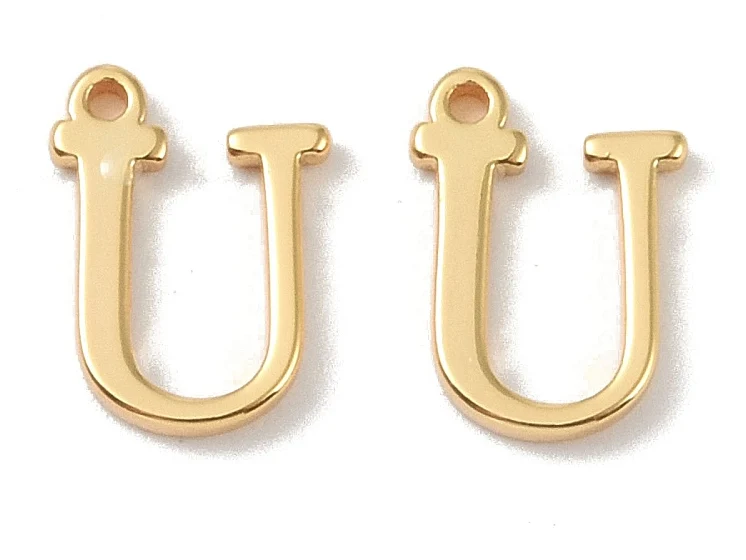 Breloque lettre U en laiton plaqué or 18 K
