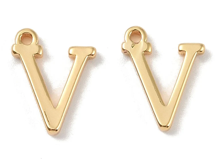 Breloque lettre V en laiton plaqué or 18 K