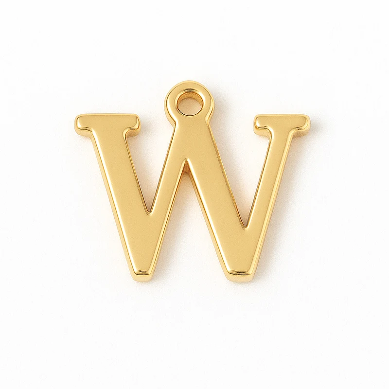 Breloque lettre W en laiton plaqué or 18 K