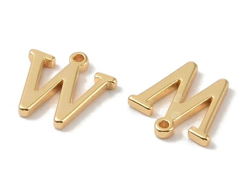Breloque lettre W en laiton plaqué or 18 K