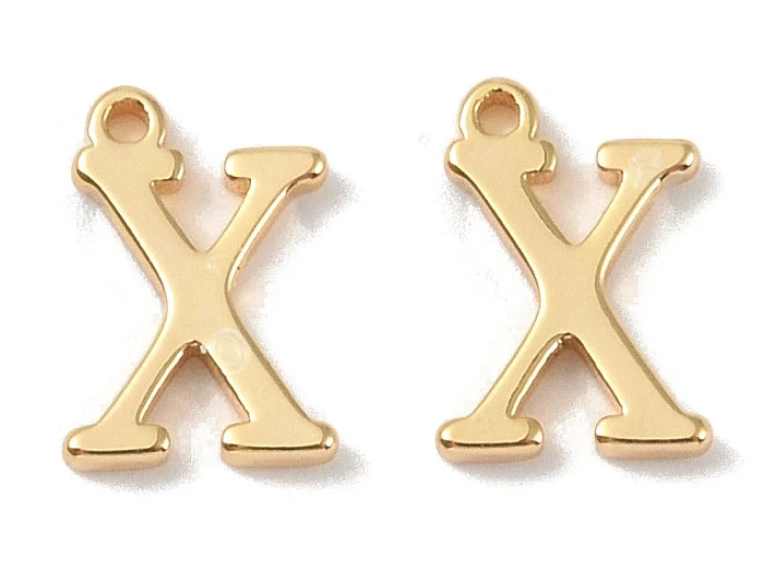 Breloque lettre X en laiton plaqué or 18 K