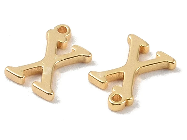 Breloque lettre X en laiton plaqué or 18 K