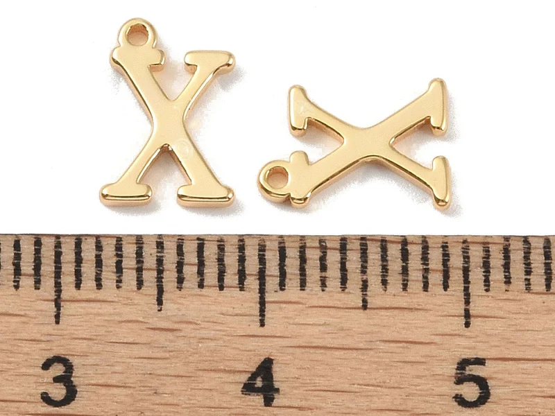 Breloque lettre X en laiton plaqué or 18 K
