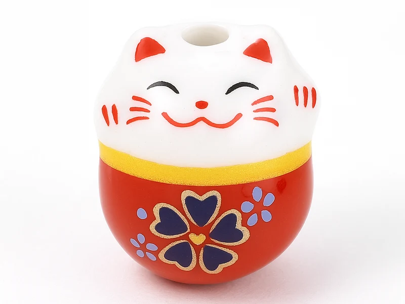 Perle en porcelaine Maneki Neko rouge – 13 × 14 mm