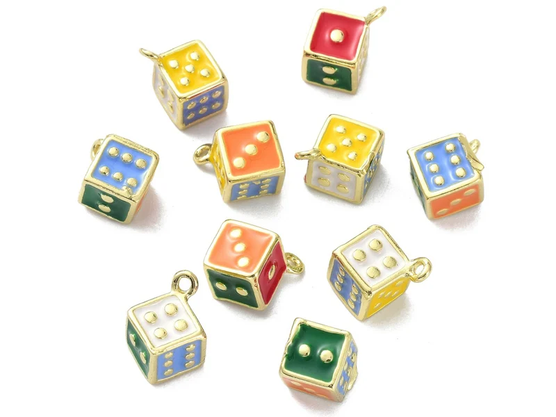 Breloque dé émaillé multicolore