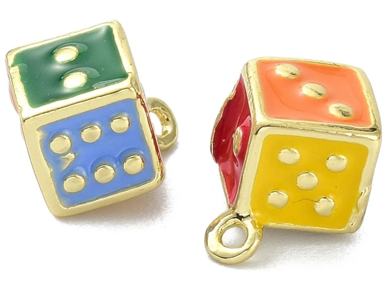 Breloque dé émaillé multicolore