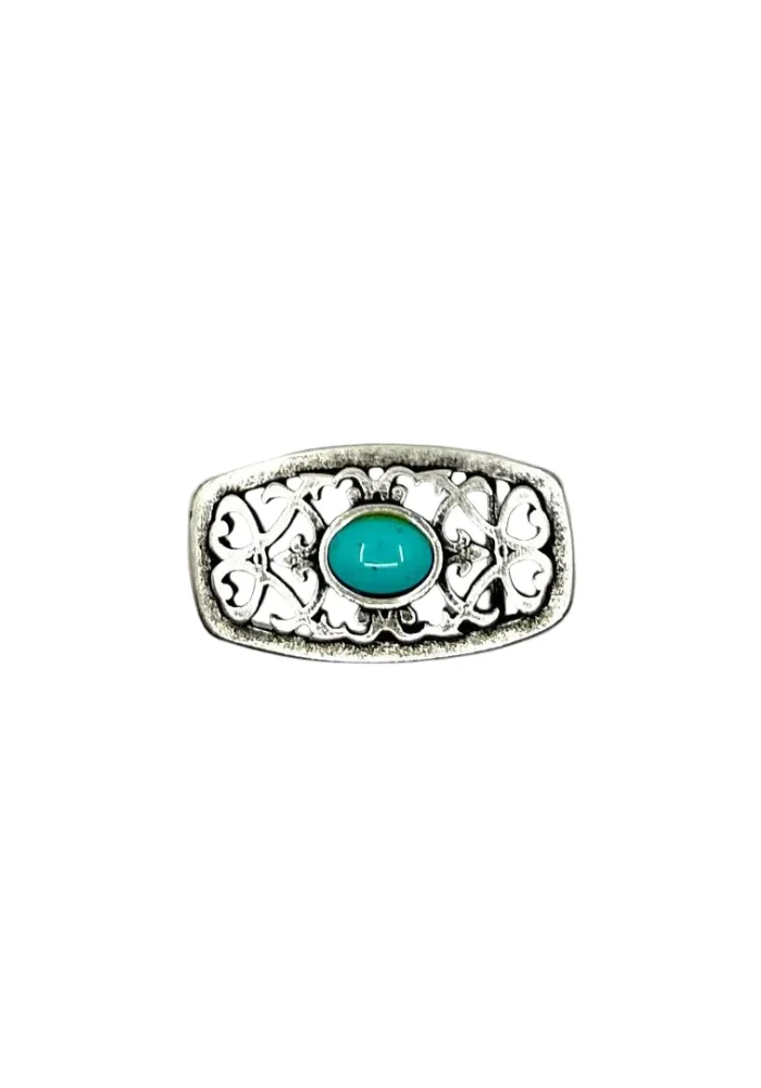Boucle De Ceinture Rectangle Argenté Turquoise