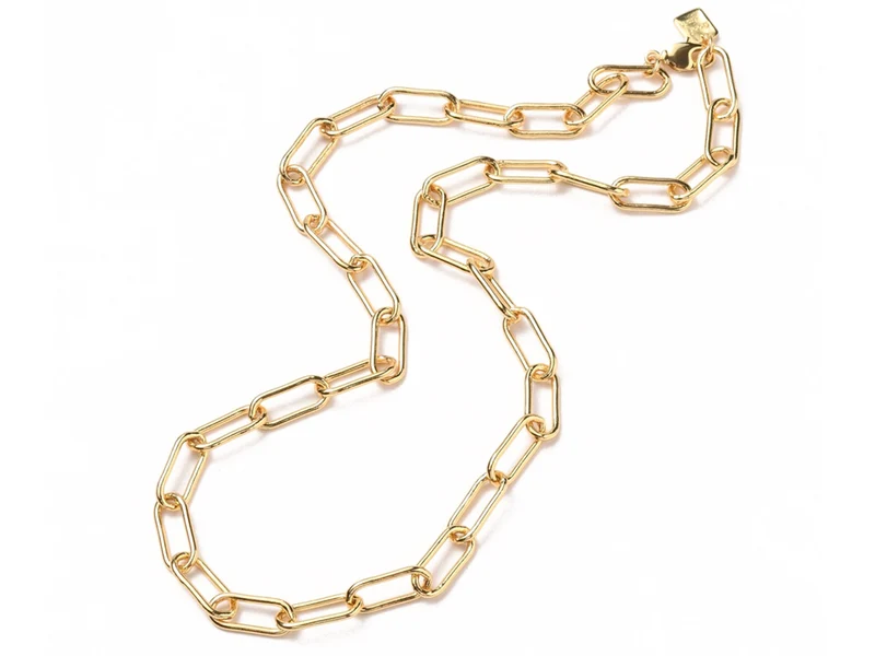 Collier chaîne à maillons rectangulaires en laiton doré à l’or fin