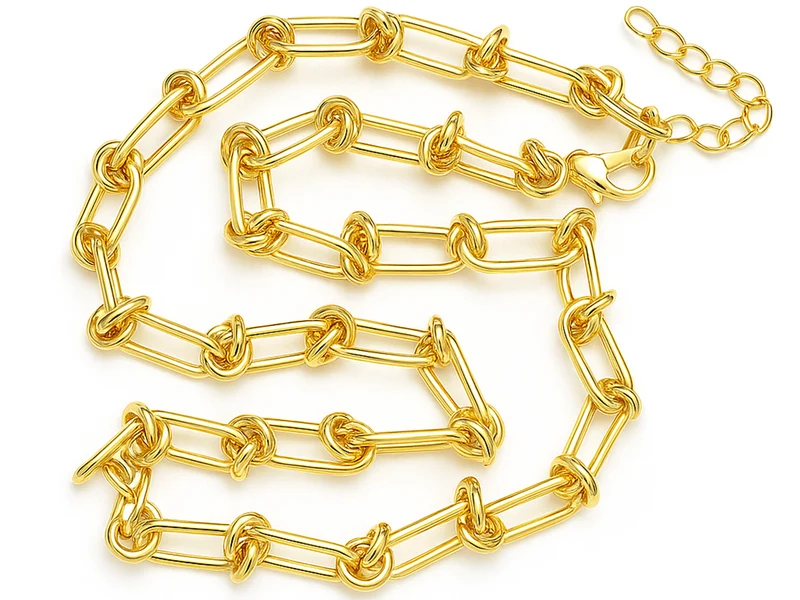 Collier chaîne à nœuds en laiton doré à l’or fin