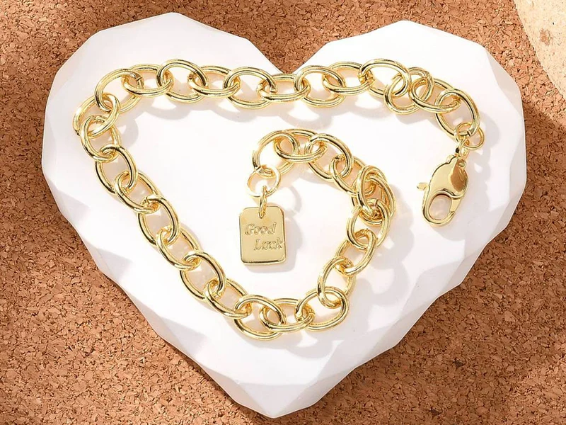Bracelet chaîne gourmette en laiton doré à l’or fin – 21 cm