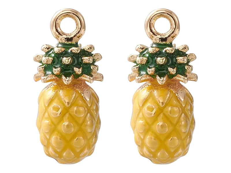 Breloque ananas émaillée en laiton doré à l’or fin