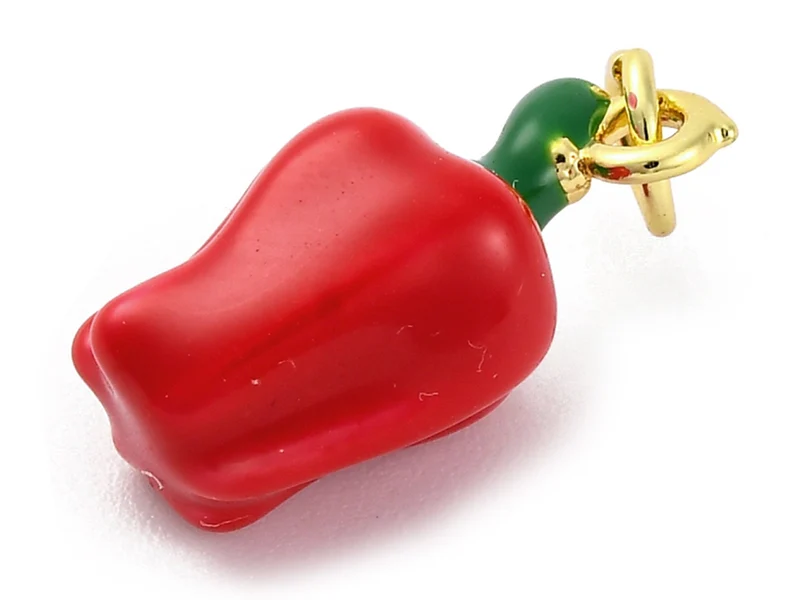 Breloque poivron émaillé en laiton doré à l’or fin (vert, rouge ou jaune aléatoire)