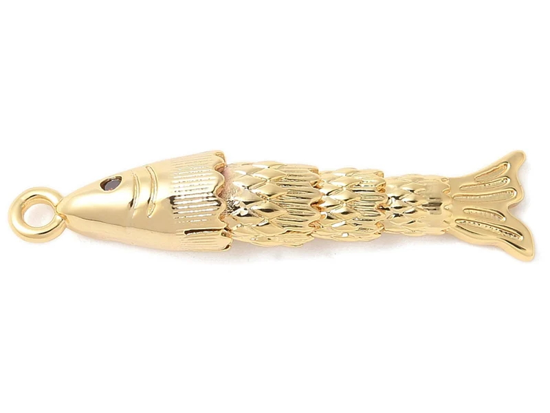 Breloque poisson orné de zircon en laiton doré à l’or fin